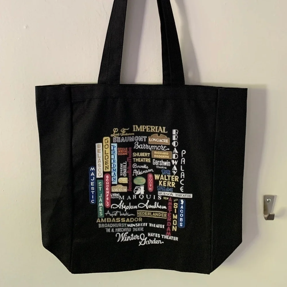 NWOT Broadway-themed Black Cotton Canvas Tote Bag